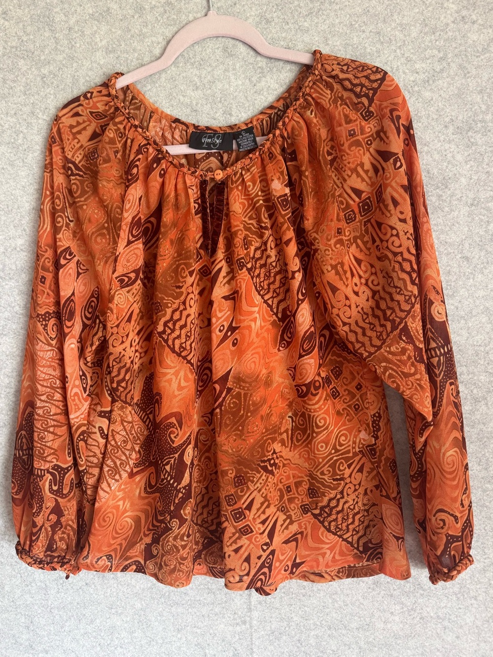 Freestyle Orange Printed Peasant Blouse